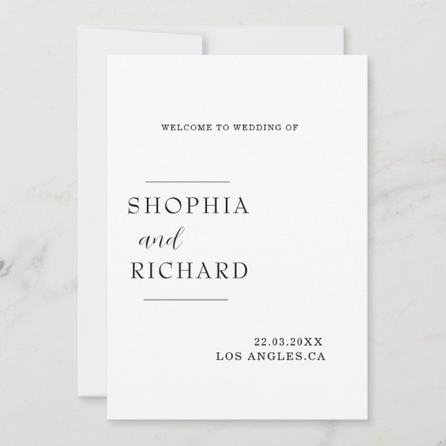 Convite Casamento Minimalista Branco e Preto (Frente)