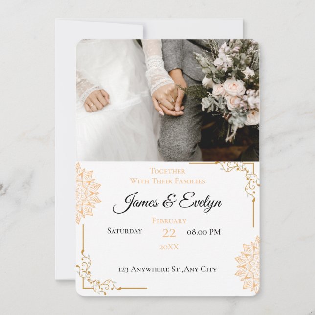 Convite Casamento minimalista branco marrom (Frente)