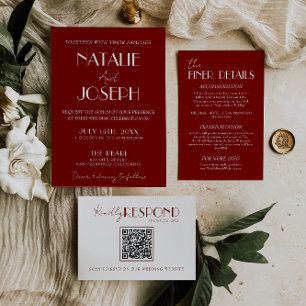 Convite Casamento Minimalista Burgundy Branco Vermelho Int