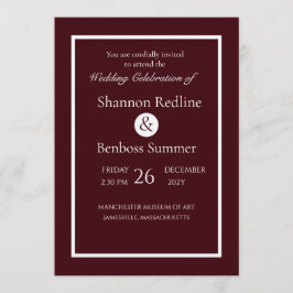 Convite Casamento Minimalista Burgundy Elegante
