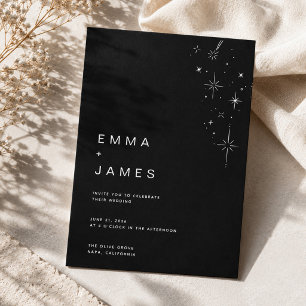 Convite Casamento Minimalista Celestial Preto Simples