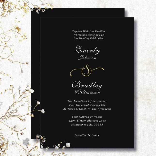 Convite Casamento Minimalista Chic Dourado Branco Fundo Pr (Criador carregado)
