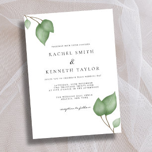 Convite Casamento Minimalista Chic Eucalyptus Black & Whit
