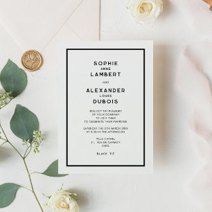 Convite Casamento Minimalista Chic Francês Preto e Branco
