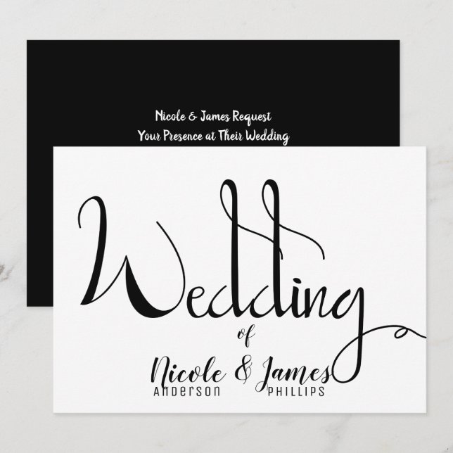 Convite Casamento Minimalista Chic Preto Branco (Frente/Verso)