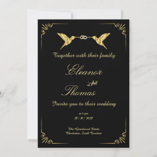 Convite Casamento Minimalista Clássico com Borda Dourada O