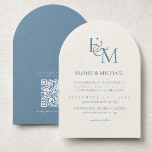 Convite Casamento Minimalista Clássico em Azul Poeira com