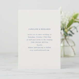 Convite Casamento Minimalista Clássico Formal Azul e Branc