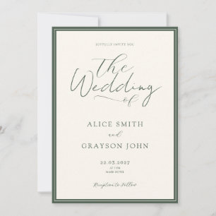 Convite Casamento Minimalista Clássico Rústico Verde