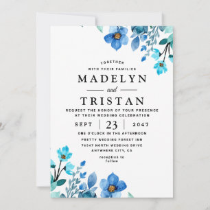 Convite Casamento Minimalista com Aquarela Azul