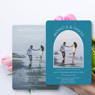 Convite Casamento Minimalista com Arco Azul Teal Moderno