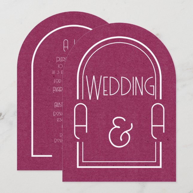Convite Casamento Minimalista com Arco Burgundy e Branco (Frente/Verso)