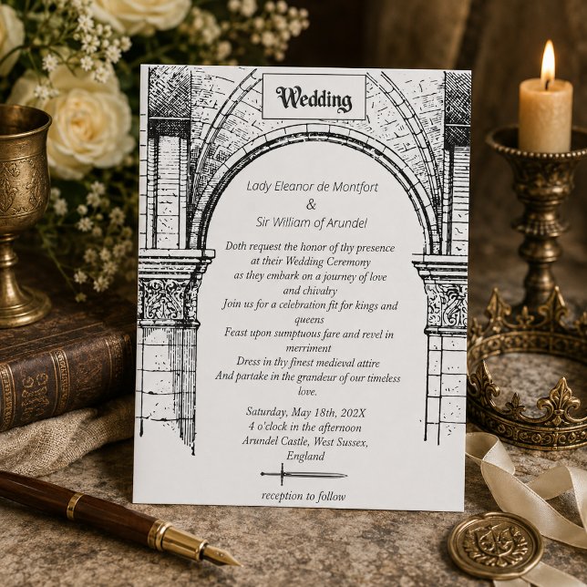 Convite Casamento Minimalista com Arco de Castelo Medieval (Criador carregado)