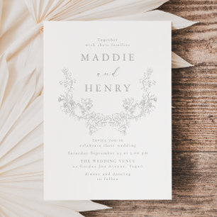 Convite Casamento Minimalista com Arte de Linha Floral em