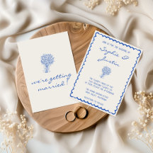 Casamento Minimalista com Borda Sinuosa Azul Elega