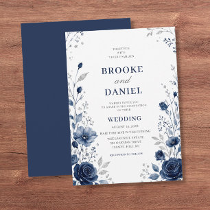 Convite Casamento Minimalista com Brilho Prateado e Flor S