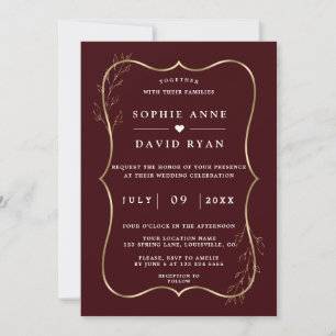 Convite Casamento Minimalista com Burgundy Escuro e Linha 
