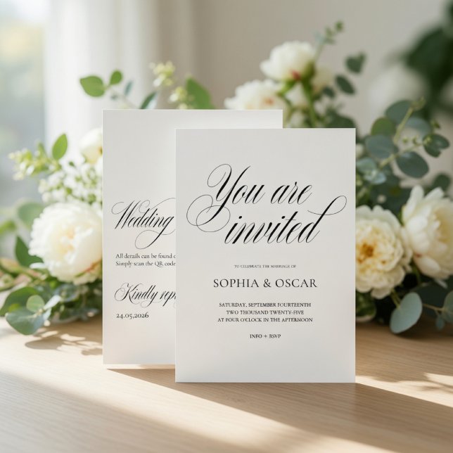 Convite Casamento Minimalista com Código QR | Elegante (Criador carregado)