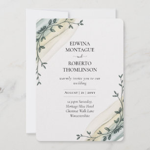 Convite Casamento Minimalista com Fita de Oliva Heritage
