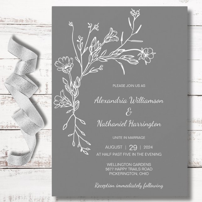 Convite Casamento Minimalista com Flores Silvestres Colhid (Criador carregado)