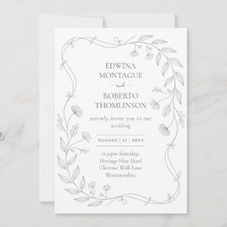 Convite Casamento Minimalista com Folha Floral Desenhada à