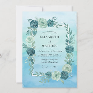 Convite Casamento Minimalista com Folhas de Hortelã Aquáti