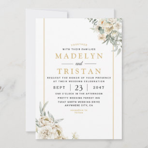 Convite Casamento Minimalista com Folhas Verdes e Bege fot