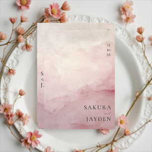 Convite Casamento Minimalista com Lavagem de Aquarela Rosa