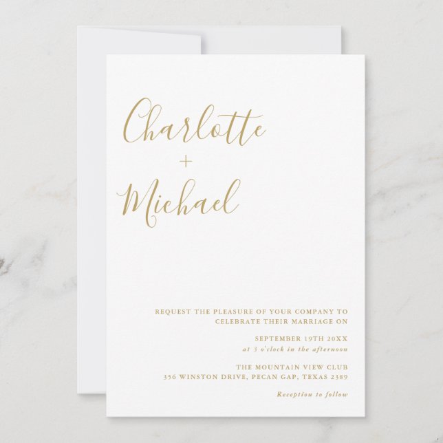 Convite Casamento Minimalista com Letra Dourada (Frente)