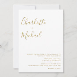 Convite Casamento Minimalista com Letra Dourada