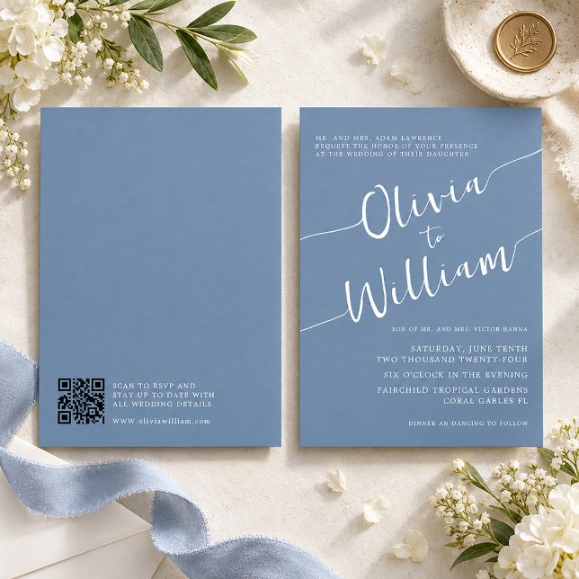 Convite Casamento Minimalista com Letra Periwinkle (Periwinkle Script Minimalist Wedding)