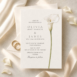 Convite Casamento Minimalista com Lírio Branco Moderno