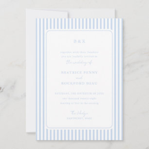 Convite Casamento Minimalista com Listras Azuis Clássicas
