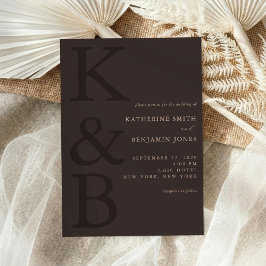 Convite Casamento Minimalista com Monograma Marrom Moderno