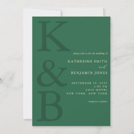 Convite Casamento Minimalista com Monograma Verde Moderno