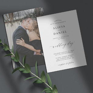 Convite Casamento minimalista com roteiro preto e branco