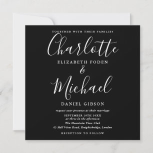 Convite Casamento Minimalista com Roteiro Preto e Branco 
