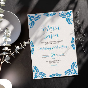 Convite Casamento Minimalista com Talavera Turquesa Mexica