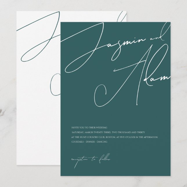 Convite Casamento Minimalista com Tipografia Script em Ver (Frente/Verso)