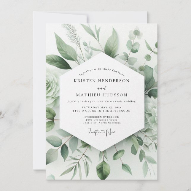 Convite Casamento Minimalista com Verde Salvia (Frente)