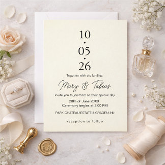 Convite Casamento Minimalista Creme Branco Elegante