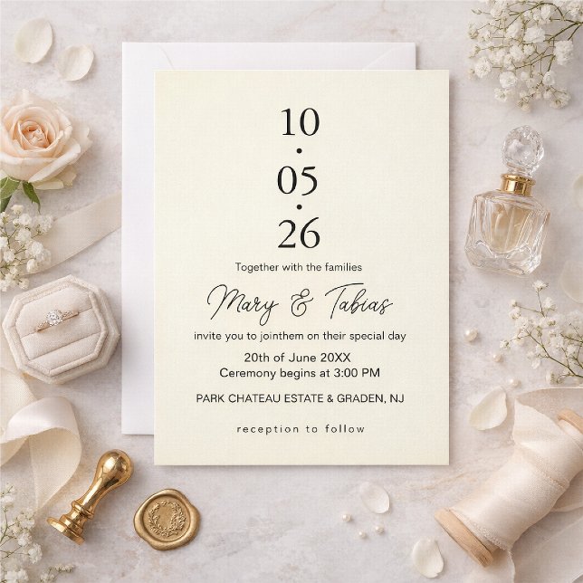 Convite Casamento Minimalista Creme Branco Elegante (Criador carregado)