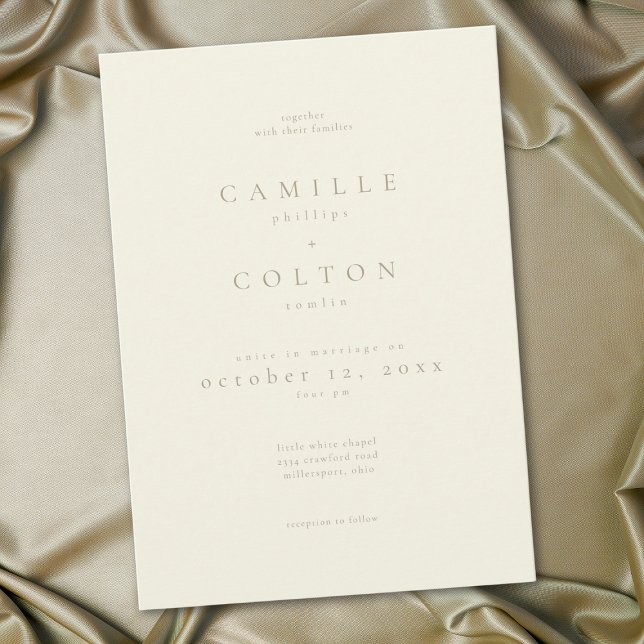 Convite Casamento Minimalista Creme Marfim Elegante (Elegant Ivory Cream Minimalist Wedding Invitation)