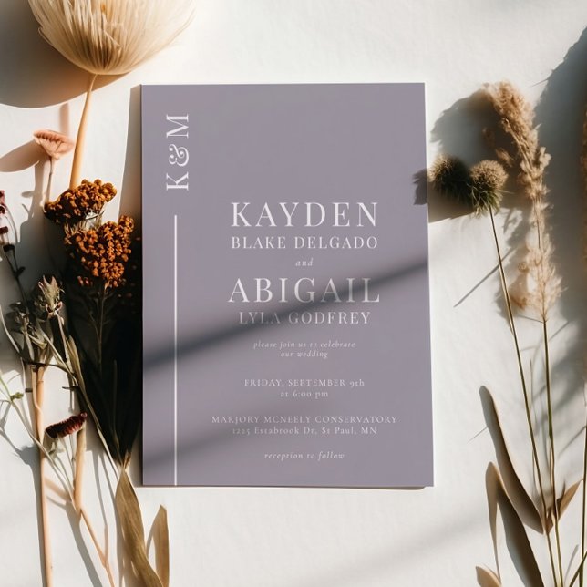 Convite Casamento Minimalista da Linha Limpa Lilac (Criador carregado)