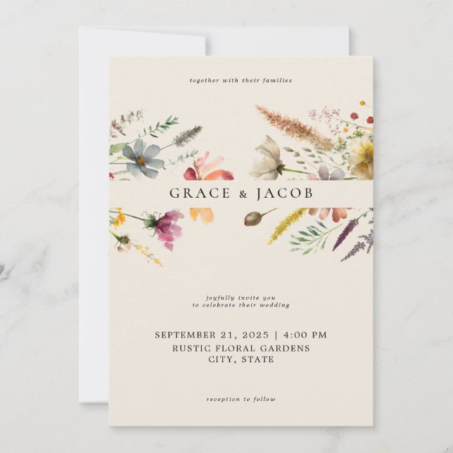 Convite Casamento Minimalista de Boho Wildflower (Frente)