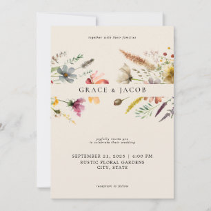 Convite Casamento Minimalista de Boho Wildflower