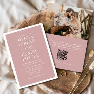 Convite Casamento Minimalista de Código QR de Foto Rosa co