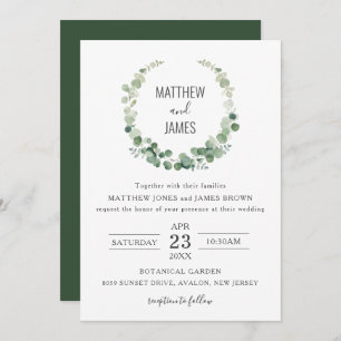 Convite Casamento Minimalista de Eucalyptus Greenery Gay 