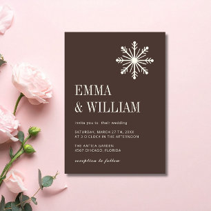 Convite Casamento Minimalista de Floco de Neve em Marfim e