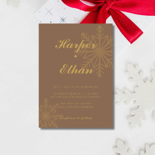 Convite Casamento Minimalista de Floco de Neve Marrom e Do
